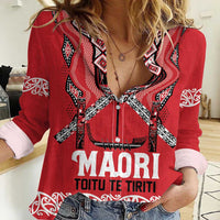 Toitu Te Tiriti Waitangi Women Casual Shirt Red Wharenui House - Polynesian Pride