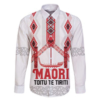 Toitu Te Tiriti Waitangi Family Matching Off The Shoulder Long Sleeve Dress and Hawaiian Shirt White Wharenui House LT9 Dad's Shirt - Long Sleeve white - Polynesian Pride