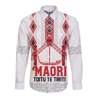 Toitu Te Tiriti Waitangi Long Sleeve Button Shirt White Wharenui House - Polynesian Pride