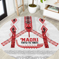 Toitu Te Tiriti Waitangi Round Carpet White Wharenui House - Polynesian Pride
