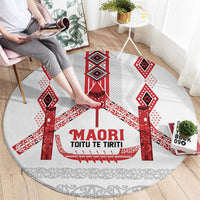 Toitu Te Tiriti Waitangi Round Carpet White Wharenui House - Polynesian Pride