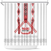 Toitu Te Tiriti Waitangi Shower Curtain White Wharenui House - Polynesian Pride