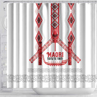 Toitu Te Tiriti Waitangi Shower Curtain White Wharenui House - Polynesian Pride