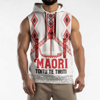 Toitu Te Tiriti Waitangi Sleeveless Hoodie White Wharenui House - Polynesian Pride