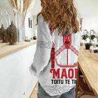 Toitu Te Tiriti Waitangi Women Casual Shirt White Wharenui House - Polynesian Pride
