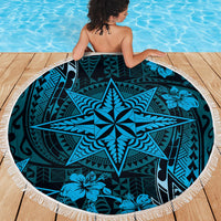 Vintage Tonga Tribal Ngatu Pattern Beach Blanket With Pacific Floral Aqua Art