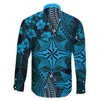 Vintage Tonga Tribal Ngatu Pattern Family Matching Long Sleeve Bodycon Dress and Hawaiian Shirt With Pacific Floral Aqua Art LT9 - Polynesian Pride