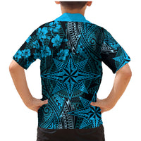 Vintage Tonga Tribal Ngatu Pattern Family Matching Mermaid Dress and Hawaiian Shirt With Pacific Floral Aqua Art LT9 - Polynesian Pride