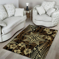 Vintage Tonga Tribal Ngatu Pattern Area Rug With Pacific Floral Brown Art