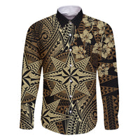 Vintage Tonga Tribal Ngatu Pattern Family Matching Long Sleeve Bodycon Dress and Hawaiian Shirt With Pacific Floral Brown Art LT9 Dad's Shirt - Long Sleeve Brown - Polynesian Pride