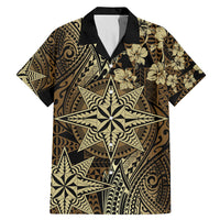 Vintage Tonga Tribal Ngatu Pattern Family Matching Mermaid Dress and Hawaiian Shirt With Pacific Floral Brown Art LT9 Dad's Shirt - Short Sleeve Brown - Polynesian Pride