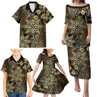 Vintage Tonga Tribal Ngatu Pattern Family Matching Puletasi and Hawaiian Shirt With Pacific Floral Brown Art LT9 - Polynesian Pride