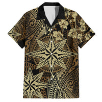 Vintage Tonga Tribal Ngatu Pattern Family Matching Puletasi and Hawaiian Shirt With Pacific Floral Brown Art LT9 Dad's Shirt - Short Sleeve Brown - Polynesian Pride