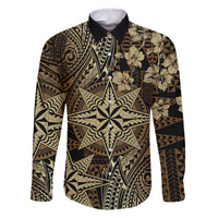 Vintage Tonga Tribal Ngatu Pattern Family Matching Puletasi and Hawaiian Shirt With Pacific Floral Brown Art LT9 Dad's Shirt - Long Sleeve Brown - Polynesian Pride