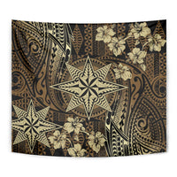 Vintage Tonga Tribal Ngatu Pattern Tapestry With Pacific Floral Brown Art