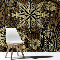 Vintage Tonga Tribal Ngatu Pattern Window Curtain With Pacific Floral Brown Art