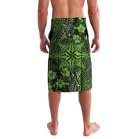 Vintage Tonga Tribal Ngatu Pattern Lavalava With Pacific Floral Lime Green Art