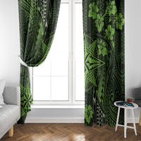 Vintage Tonga Tribal Ngatu Pattern Window Curtain With Pacific Floral Lime Green Art