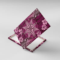 Vintage Tonga Tribal Ngatu Pattern Canvas Wall Art With Pacific Floral Pink Art