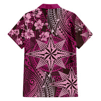 Vintage Tonga Tribal Ngatu Pattern Family Matching Long Sleeve Bodycon Dress and Hawaiian Shirt With Pacific Floral Pink Art LT9 - Polynesian Pride