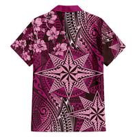 Vintage Tonga Tribal Ngatu Pattern Family Matching Puletasi and Hawaiian Shirt With Pacific Floral Pink Art LT9 - Polynesian Pride