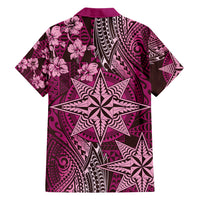 Vintage Tonga Tribal Ngatu Pattern Family Matching Short Sleeve Bodycon Dress and Hawaiian Shirt With Pacific Floral Pink Art LT9 - Polynesian Pride