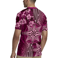 Vintage Tonga Tribal Ngatu Pattern Rugby Jersey With Pacific Floral Pink Art