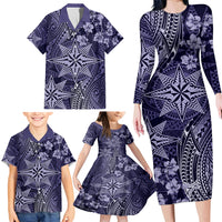 Vintage Tonga Tribal Ngatu Pattern Family Matching Long Sleeve Bodycon Dress and Hawaiian Shirt With Pacific Floral Pink Art LT9 - Polynesian Pride