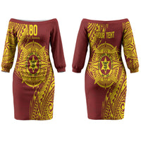 Personalised Tonga High School 80th Anniversary Couples Matching Off The Shoulder Long Sleeve Dress and Long Sleeve Button Shirt Special Kupesi Pattern LT9 - Polynesian Pride
