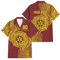 Personalised Tonga High School 80th Anniversary Family Matching Off Shoulder Maxi Dress and Hawaiian Shirt Special Kupesi Pattern LT9 Dad's Shirt - Short Sleeve Gold - Polynesian Pride