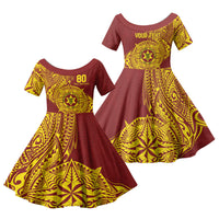 Personalised Tonga High School 80th Anniversary Family Matching Off Shoulder Maxi Dress and Hawaiian Shirt Special Kupesi Pattern LT9 Daughter's Dress Gold - Polynesian Pride