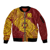 Personalised Tonga High School 80th Anniversary Sleeve Zip Bomber Jacket Special Kupesi Pattern LT9 Unisex Gold - Polynesian Pride