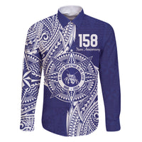 Personalised Tonga Tupou College Tolo 158th Anniversary Family Matching Puletasi and Hawaiian Shirt Special Kupesi Pattern LT9 Dad's Shirt - Long Sleeve Blue - Polynesian Pride