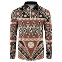 Vintage Bula Fiji Button Sweatshirt Brown Tapa Masi Motif