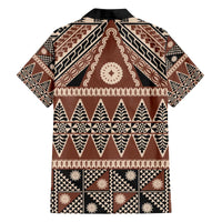 Vintage Bula Fiji Family Matching Off The Shoulder Long Sleeve Dress and Hawaiian Shirt Brown Tapa Masi Motif
