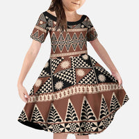 Vintage Bula Fiji Family Matching Off Shoulder Maxi Dress and Hawaiian Shirt Brown Tapa Masi Motif