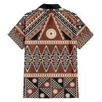Vintage Bula Fiji Family Matching Off Shoulder Short Dress and Hawaiian Shirt Brown Tapa Masi Motif