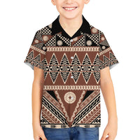 Vintage Bula Fiji Family Matching Short Sleeve Bodycon Dress and Hawaiian Shirt Brown Tapa Masi Motif