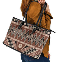 Vintage Bula Fiji Leather Tote Bag Brown Tapa Masi Motif