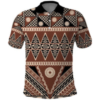 Vintage Bula Fiji Polo Shirt Brown Tapa Masi Motif