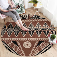 Vintage Bula Fiji Round Carpet Brown Tapa Masi Motif