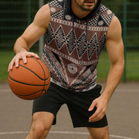 Vintage Bula Fiji Sleeveless Hoodie Brown Tapa Masi Motif - Polynesian Pride