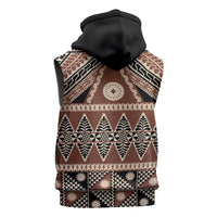 Vintage Bula Fiji Sleeveless Zip Hoodie Brown Tapa Masi Motif - Polynesian Pride