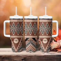 Vintage Bula Fiji Tumbler With Handle Brown Tapa Masi Motif