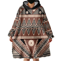 Vintage Bula Fiji Wearable Blanket Hoodie Brown Tapa Masi Motif