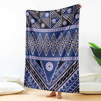 Vintage Bula Fiji Blanket Prussian Blue Tapa Masi Motif