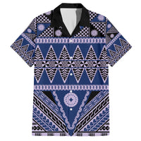 Vintage Bula Fiji Hawaiian Shirt Prussian Blue Tapa Masi Motif
