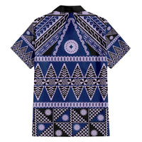 Vintage Bula Fiji Hawaiian Shirt Prussian Blue Tapa Masi Motif