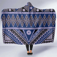 Vintage Bula Fiji Hooded Blanket Prussian Blue Tapa Masi Motif