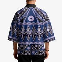 Vintage Bula Fiji Kimono Prussian Blue Tapa Masi Motif - Polynesian Pride